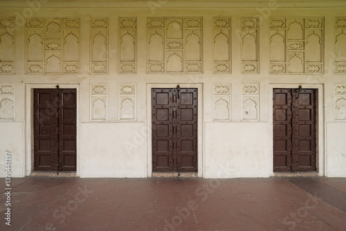 The Famous Red Fort in the city of Agra, India. Tourists visit a Popular tourist attraction. It's a UNESCO World Heritage Site, serving as the main residence of the Mughal.