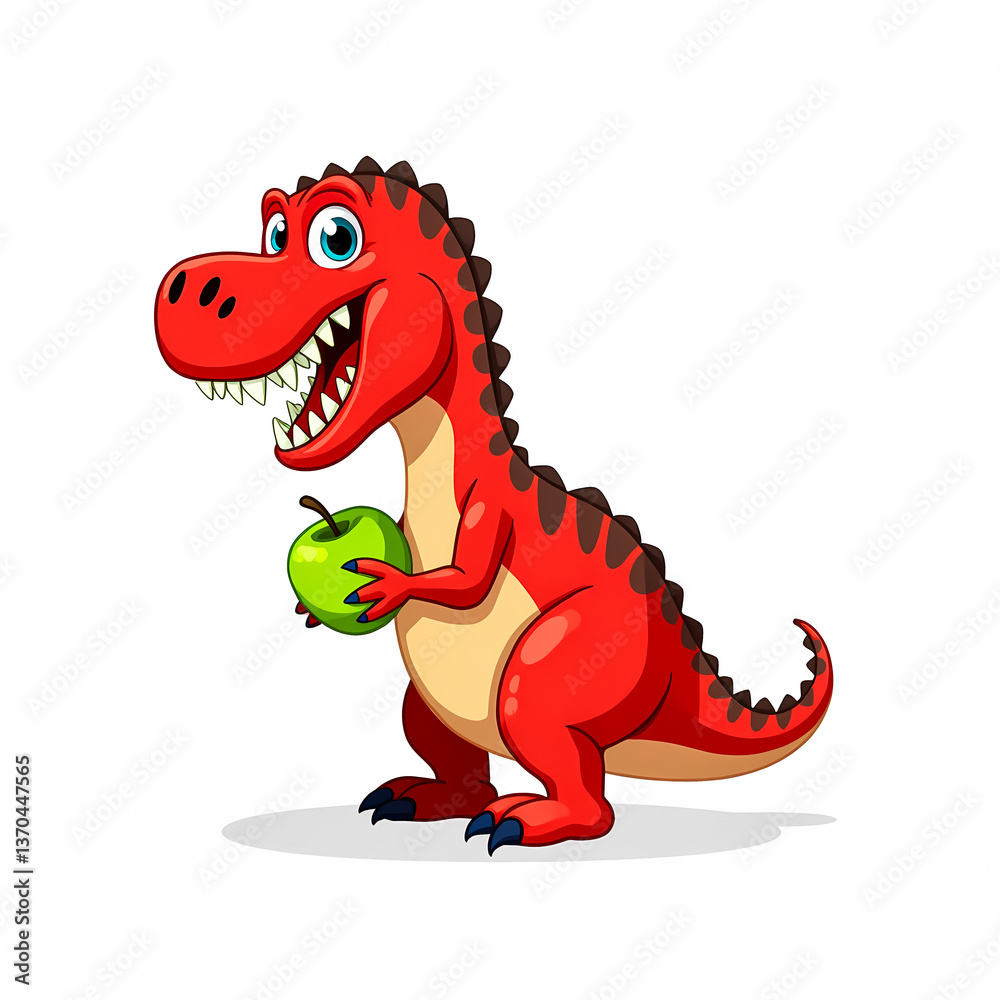 Fototapeta premium cheerful cartoon dinosaur holding a green