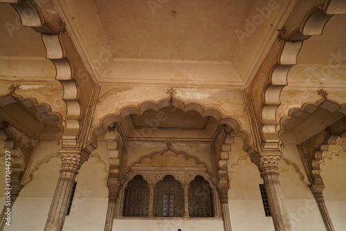 The Famous Red Fort in the city of Agra, India. Tourists visit a Popular tourist attraction. It's a UNESCO World Heritage Site, serving as the main residence of the Mughal.