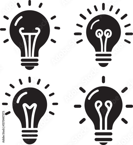 Four simple black lightbulb icons for design elements.