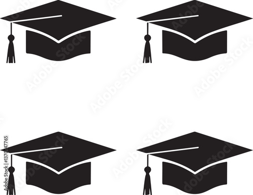 Four Simple Graduation Cap Icons Perfect for Education Templates