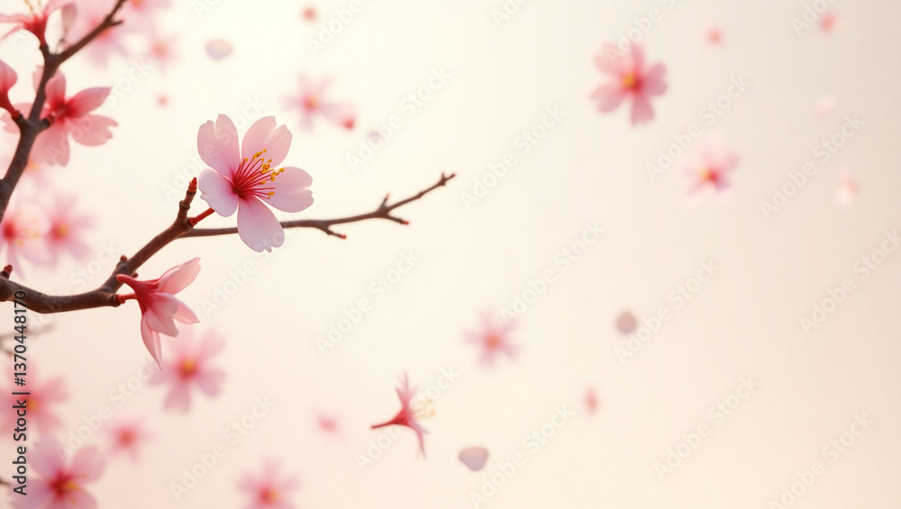 Abundant cherry blossom. Background with pink flowers with a light background. Abundant cherry blossom. Background with pink flowers with a light background.