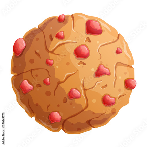 Delicious oatmeal cookies with fruit slices in close-up. The concept of confectionery, cakes, pastries, cooking, confectionery. Isolated vector illustration for the design of menus, posters, banners