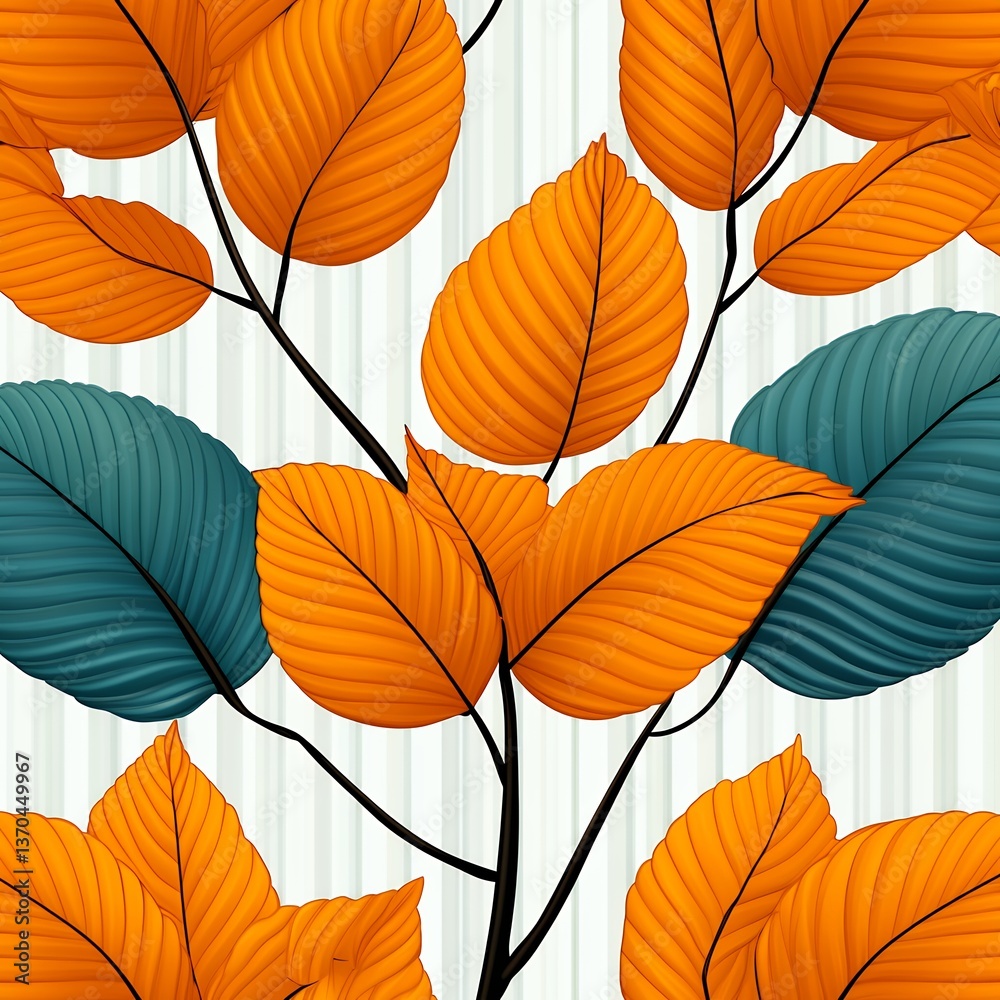 Seamless Teal and Orange Autumn Leaf Pattern Seamless Teal and Orange Autumn Leaf Pattern