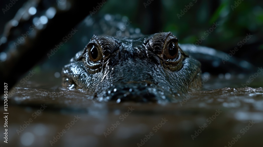 Obraz premium Crocodile's head emerges from murky water