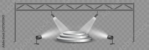 Podium with spotlights. Award ceremony platform. Vector illustration.