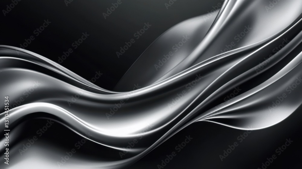 Fototapeta premium Elegant abstract wallpaper with wavy organic lines in metallic silver over a dark gradient background