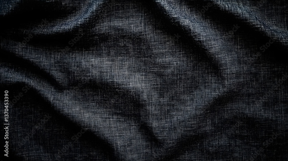 Fototapeta premium Dark Gray Textured Fabric Background, Wrinkled Linen Cloth, Elegant Draped Textile Surface