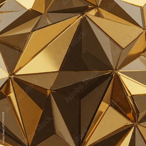 Metallic low poly texture with reflective golden surfaces