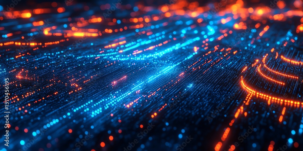 Obraz premium Abstract Technology Background with Flowing Blue and Orange Light Streaks