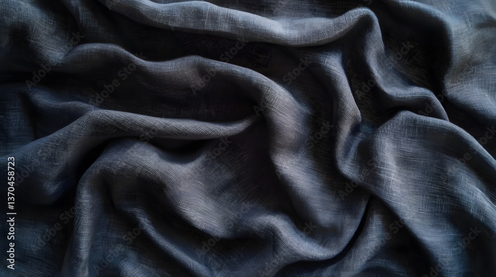 Fototapeta premium Dark Gray Draped Linen Fabric Texture Background