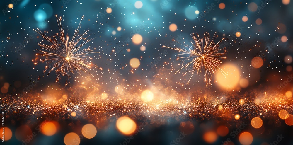 Fototapeta premium Sparkling Firework Display with Glittering Effects and Glowing Lights