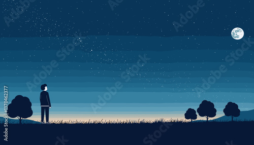 Contemplative person gazing at starry sky, serene introspection