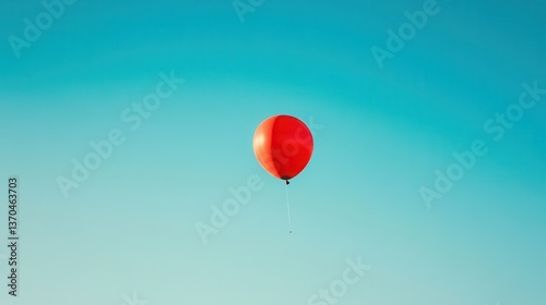 Colorful balloon floating high in a crystal-clear blue sky, minimal composition, peaceful and surreal, pastel tones