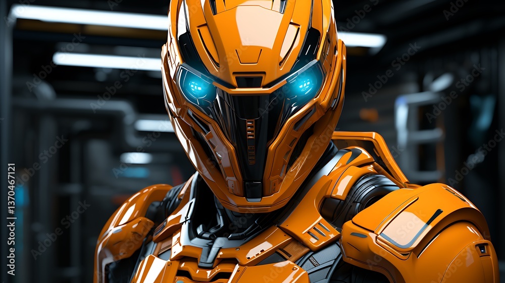 Cyberpunk Orange Robot: Futuristic Armored Figure Cyberpunk Orange Robot: Futuristic Armored Figure