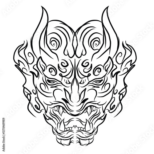 Grinning Scary Mask Line Art