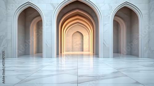 White Marble Archway Interior with Golden Light