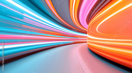 Abstract Colorful Neon Tunnel with Dynamic Light Streaks
