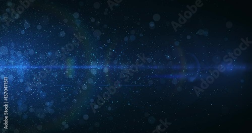 Cinematic animation visual flying particles and dust on blue looping background used for nature or inspirational video projects, presentations, reports, commercials, social media. 4k