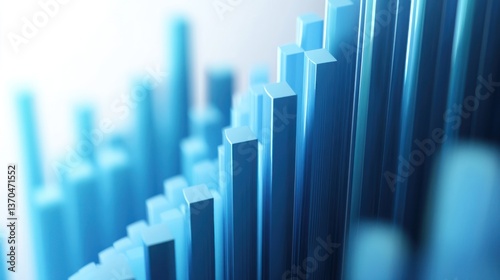 3D Blue Bar Chart with Exponential Growth