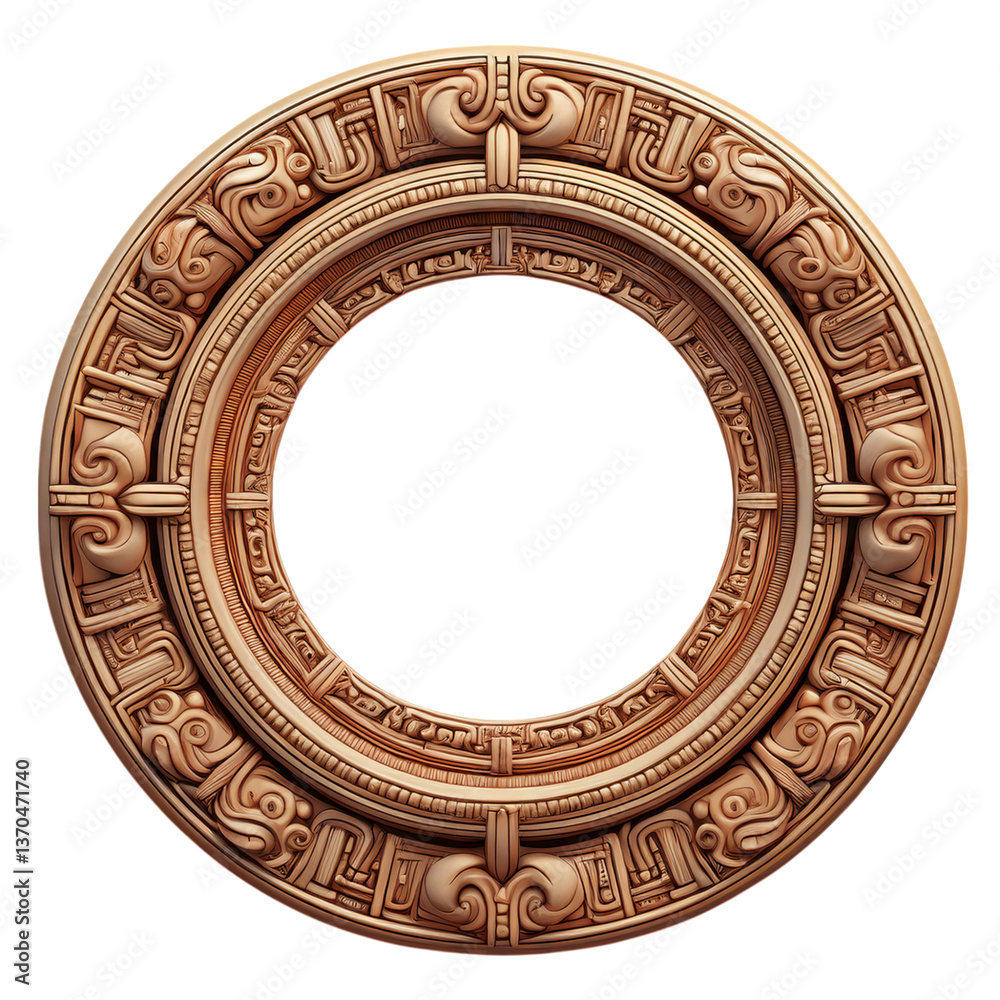 Obraz premium Intricate Circular Wooden Frame with Detailed Ethnic Patterns