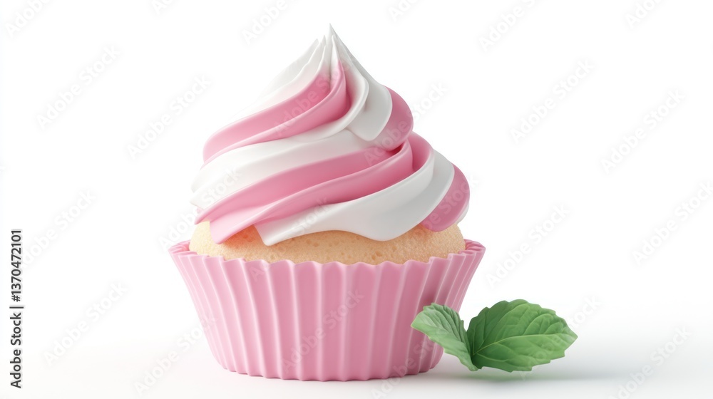 Playful 3D Cupcake with Pink-White Swirl Frosting Playful 3D Cupcake with Pink-White Swirl Frosting