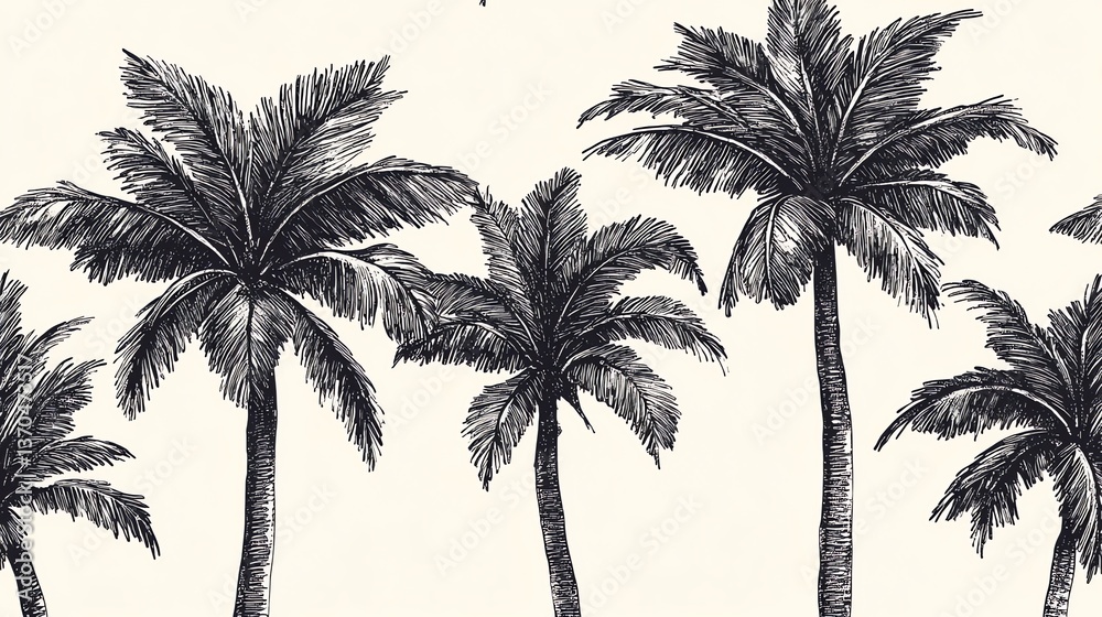 Obraz premium Palm Tree Graphic Illustration Black and White Tropical Summer Design