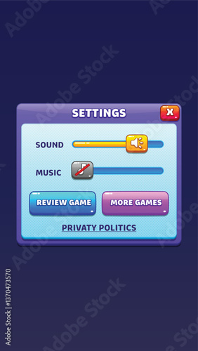GUI Kit casual Asset for a game, a set of elements for the game interface - vector UI objects. Settings.