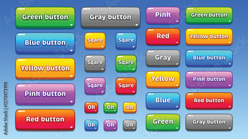 GUI Kit casual Asset for a game, a set of elements for the game interface - vector UI objects. Buttons.
