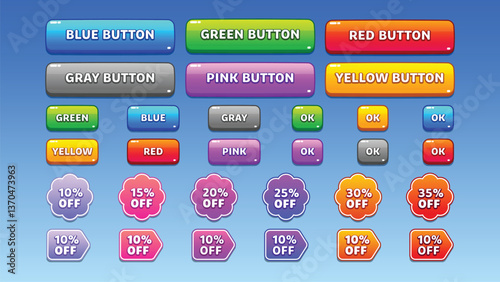 GUI Kit casual Asset for a game, a set of elements for the game interface - vector UI objects. Buttons.