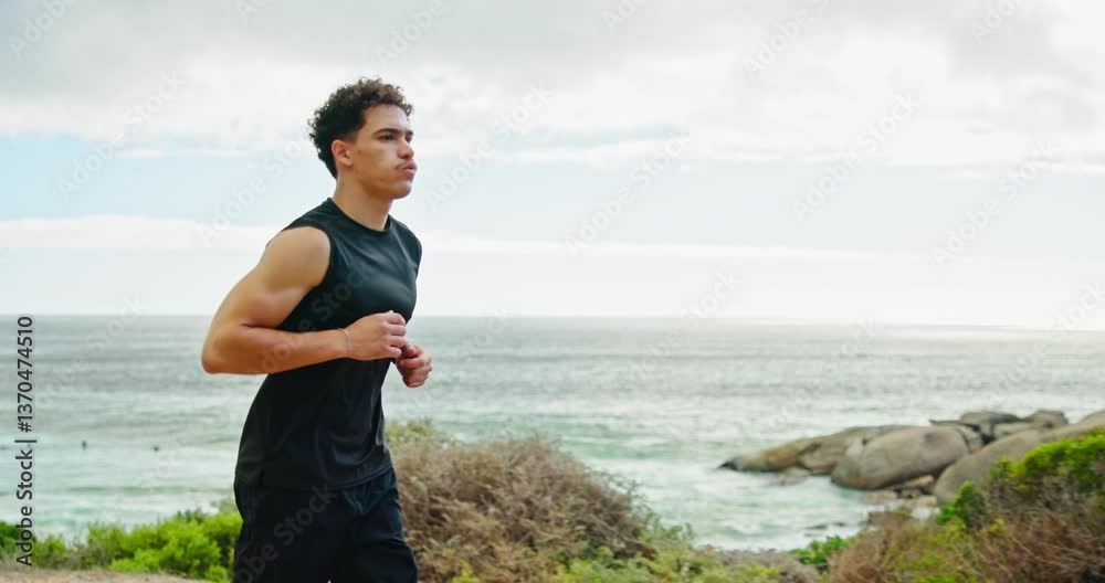 Fitness, running and workout with man in nature for marathon practice, exercise and performance. Health, wellness and cardio with person training at park for sports athlete, challenge and race Fitness, running and workout with man in nature for marathon practice, exercise and performance. Health, wellness and cardio with person training at park for sports athlete, challenge and race