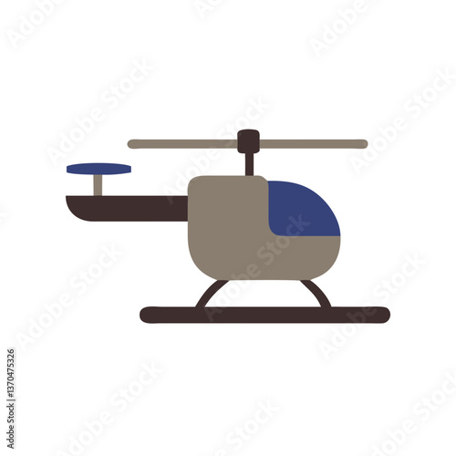 Helicopter illustration in flat style in blue and brown colors  