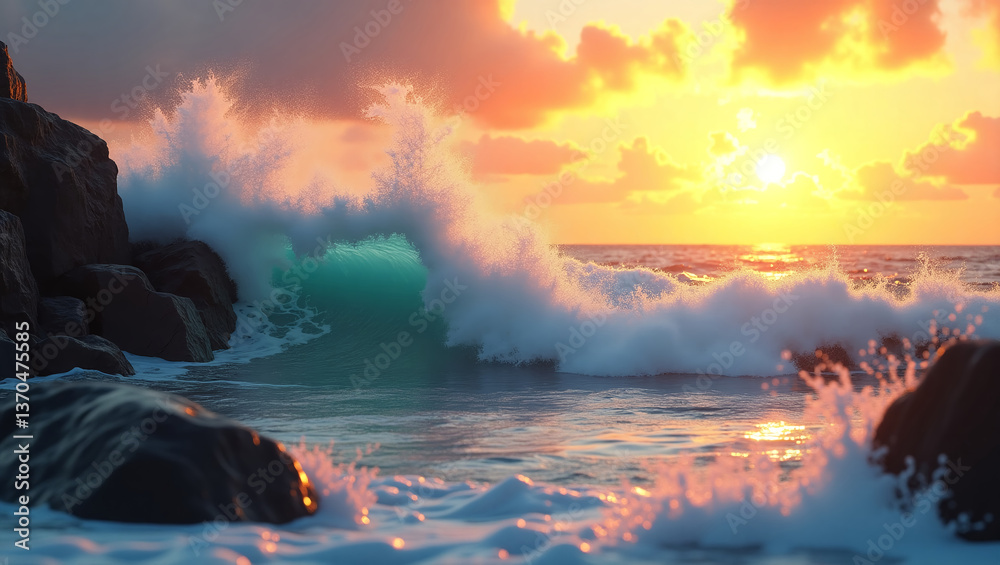 Fototapeta premium Sea wave at sunset. Beauty of the sea. Rocks and sea.