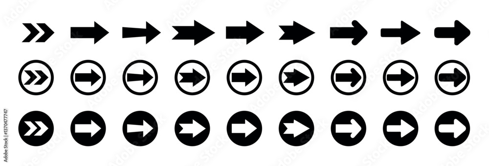 Arrow icons set. Arrow with circle collection. Simple arrow big set. cursor arrow left and Right symbol. vector illustration Arrow icons set. Arrow with circle collection. Simple arrow big set. cursor arrow left and Right symbol. vector illustration