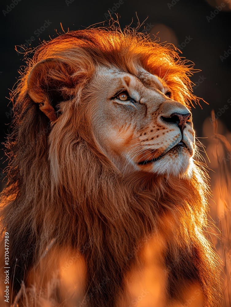 Naklejka premium Lion in Warm Sunlight