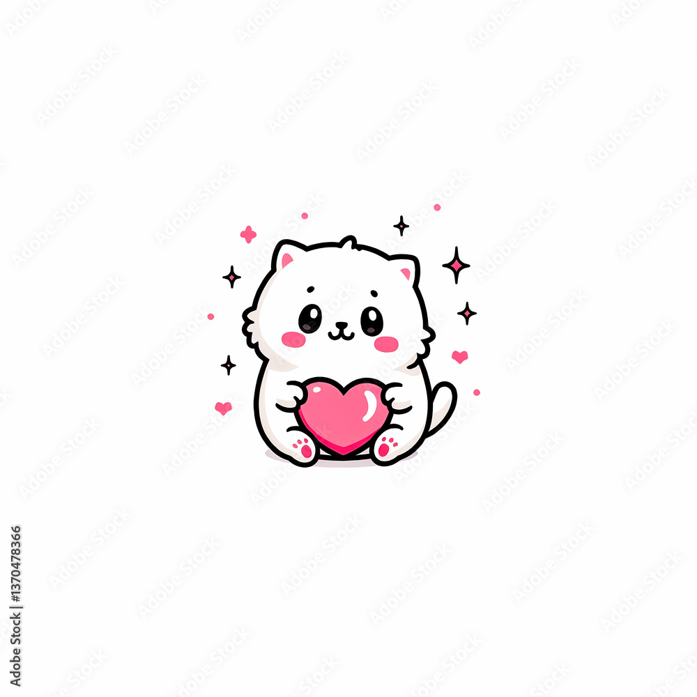 adorable white kitten holding a pink heart adorable white kitten holding a pink heart