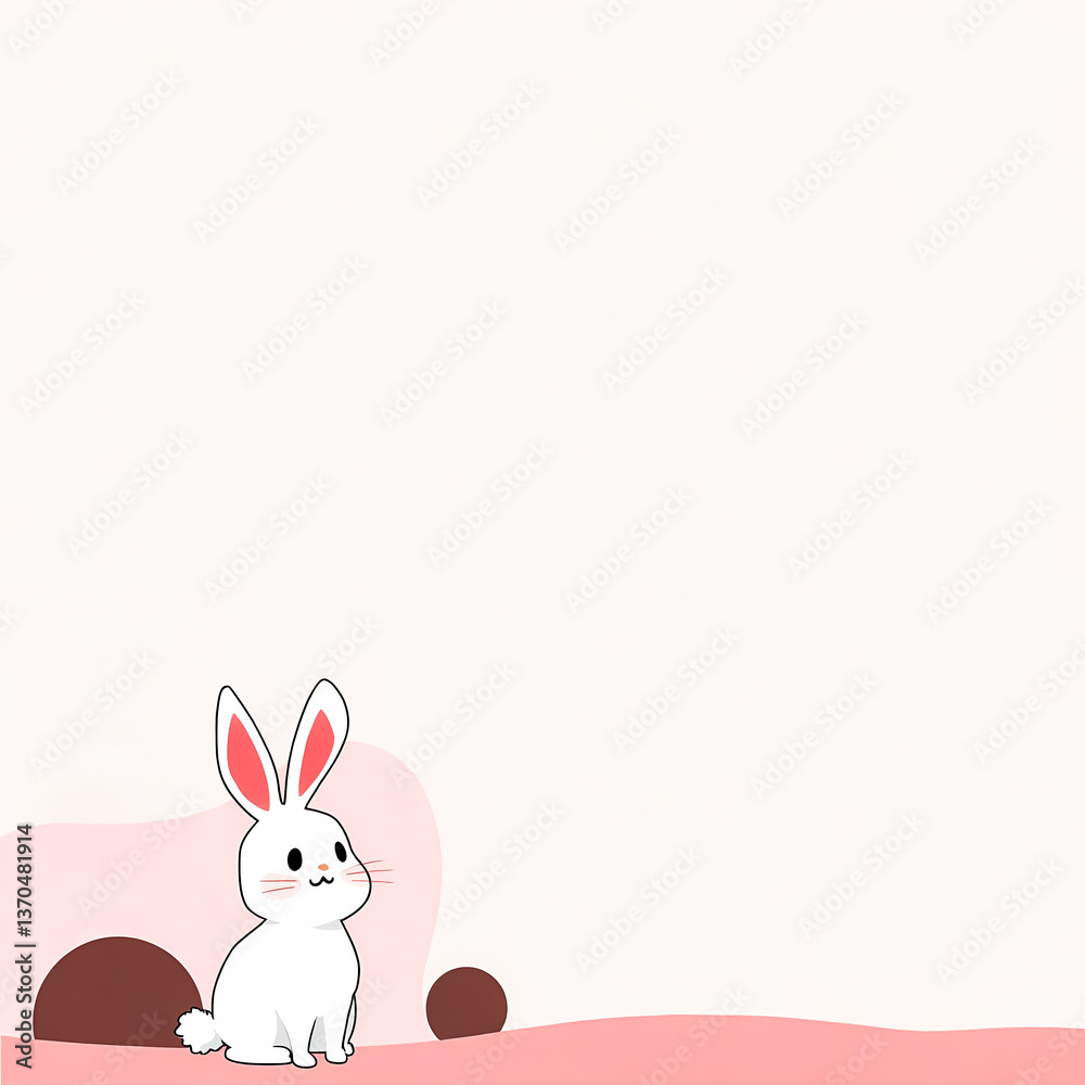 Obraz premium adorable white rabbit sitting on a pink background