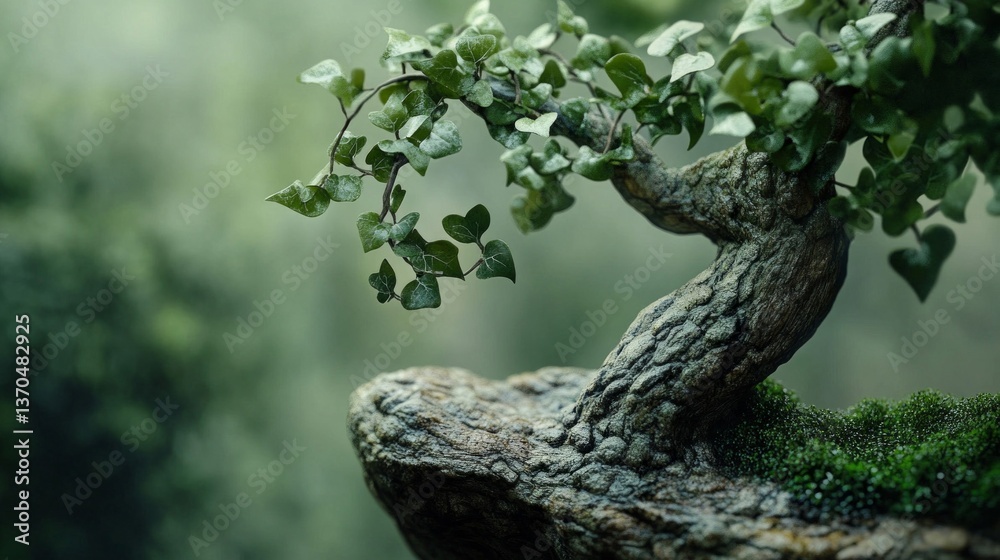 Fototapeta premium Miniature Bonsai Tree on Mossy Rock