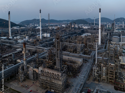 oil and gas storage tank, oil refinery factory plant,  Business oil and gas industrial factory power energy, wasteful resources and pollution concept.