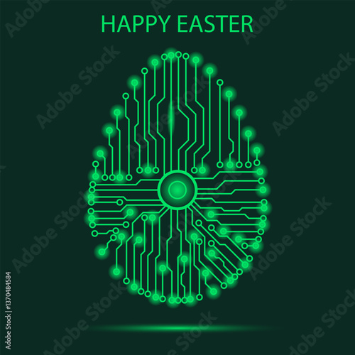 Abstract technology Easter egg. Happy Easter Egg. Abstract egg. Egg in an electronic circuit.