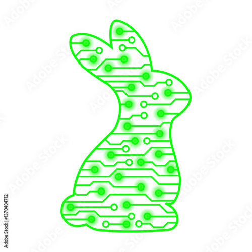 Rabbit vector. Abstract rabbit drawn from circles and lines. Easter rabbit. Abstract technology hare. Rabbit in an electronic circuit.