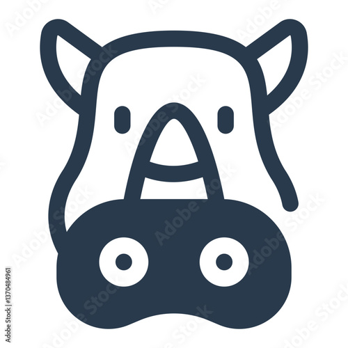 Rhinoceros Face with Prominent Horn and Ears