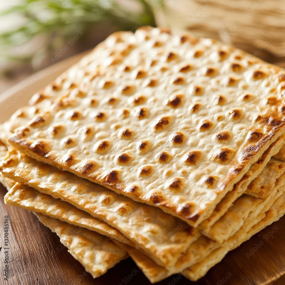 Fototapeta premium Crispy flatbread served on a wooden platter