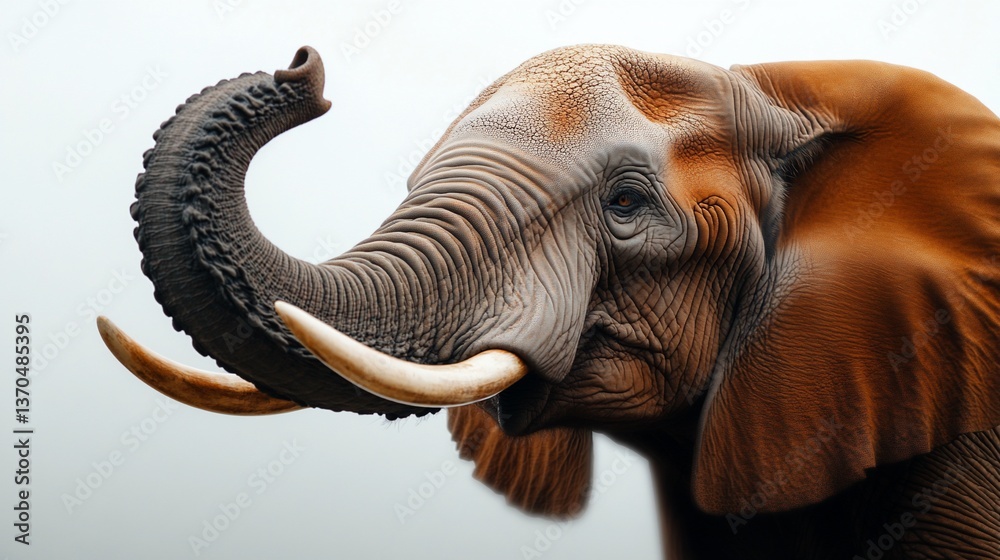 Obraz premium African elephant close up with raised trunk, showcasing majestic wildlife