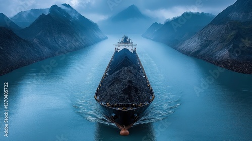 A large ship transports a heavy cargo through a water channel