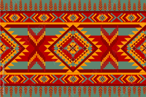Abstract geometric ethnic pattern design for clothing, fabric, background, wallpaper, wrapping, batik. Knitwear, Pixel pattern, Embroidery style. Tribal vector texture.
