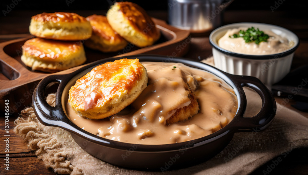 Buttermilk biscuits with gravy – fluffy biscuits in creamy sausage gravy Buttermilk biscuits with gravy – fluffy biscuits in creamy sausage gravy
