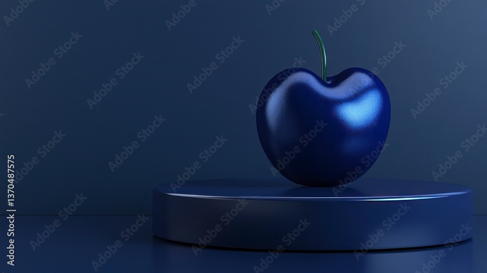 Obraz premium Glossy Dark Blue Cherry on a Platform