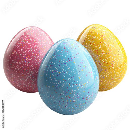 3d candy-coated easter eggs, easter illustration on transparent png background