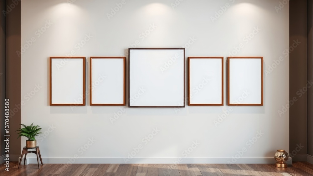 Fototapeta premium Empty frames on a wall in a minimalist interior setting